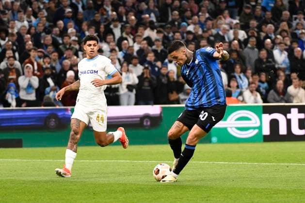 But Gianluca SCAMACCA (ABC) lors de la demi-finale aller le Ligue Europa opposant l™Olympique de Marseille Ã Atalanta Bergame Calcio au Stade VÃ lodrome le 2 mai 2024 Ã Marseille, Espagne FOOTBALL : Olympique de Marseille vs. Atalanta Bergame Calcio - UEFA Europa League - 02 05 2024 ValentinaClaret Panoramic 