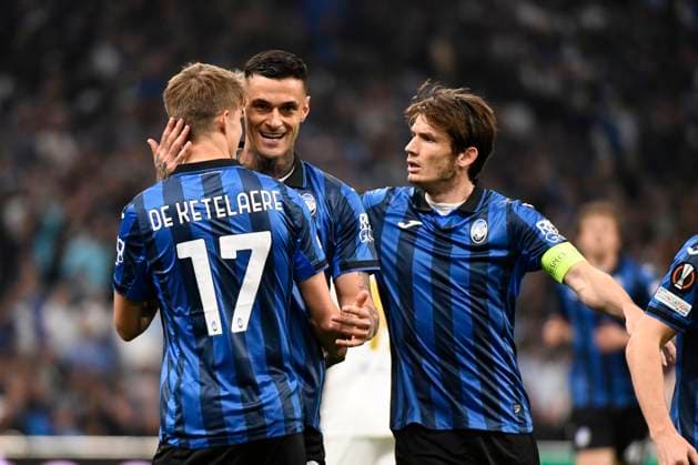 Celebration but Gianluca SCAMACCA (ABC) lors de la demi-finale aller le Ligue Europa opposant l™Olympique de Marseille Ã Atalanta Bergame Calcio au Stade VÃ lodrome le 2 mai 2024 Ã Marseille, Espagne FOOTBALL : Olympique de Marseille vs. Atalanta Bergame Calcio - UEFA Europa League - 02 05 2024 ValentinaClaret Panoramic 