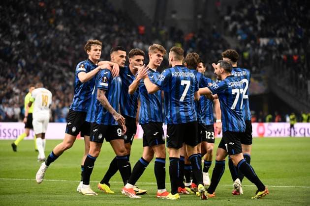 Celebration but Gianluca SCAMACCA (ABC) lors de la demi-finale aller le Ligue Europa opposant l™Olympique de Marseille Ã Atalanta Bergame Calcio au Stade VÃ lodrome le 2 mai 2024 Ã Marseille, Espagne FOOTBALL : Olympique de Marseille vs. Atalanta Bergame Calcio - UEFA Europa League - 02 05 2024 ValentinaClaret Panoramic 