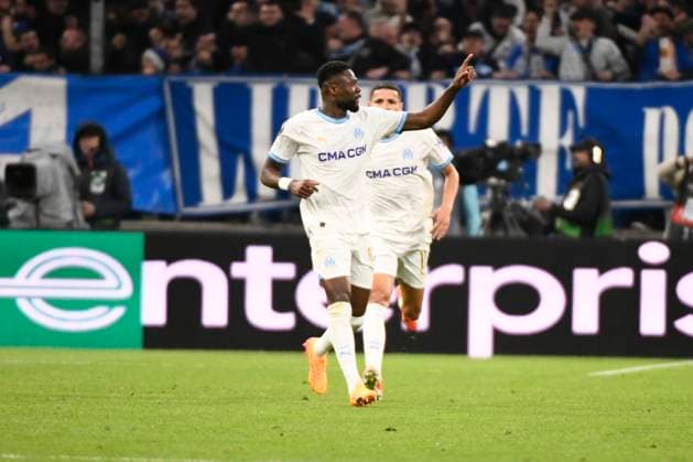 Celebration but Chancel MBEMBA (OM) lors de la demi-finale aller le Ligue Europa opposant l™Olympique de Marseille Ã Atalanta Bergame Calcio au Stade VÃ lodrome le 2 mai 2024 Ã Marseille, Espagne FOOTBALL : Olympique de Marseille vs. Atalanta Bergame Calcio - UEFA Europa League - 02 05 2024 ValentinaClaret Panoramic 