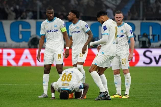 Chancel Mbemba of Olympique de Marseille celebrates after scoring during the UEFA Europa League semifinal first leg match between Atalanta Bergame and Olympique de Marseille at Orange VÃ lodrome in Marseille. FOOTBALL : Olympique de Marseille vs Atalanta Bergame - Demi finale Europa League - Marseille - 02 05 2024 NorbertScanella Panoramic 