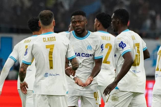 Chancel Mbemba of Olympique de Marseille celebrates after scoring during the UEFA Europa League semifinal first leg match between Atalanta Bergame and Olympique de Marseille at Orange VÃ lodrome in Marseille. FOOTBALL : Olympique de Marseille vs Atalanta Bergame - Demi finale Europa League - Marseille - 02 05 2024 NorbertScanella Panoramic 