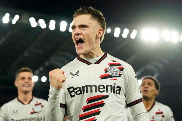 Florian Wirtz of Bayer Leverkusen celebrates after scoring during the UEFA Europa League match between AS Roma and Bayer Leverkusen at Stadio Olimpico Rome Italy on 02 May 2024. Rome Stadio Olimpico Rome Italy Copyright: xPhotoxSportxPicsx SP24-929-022