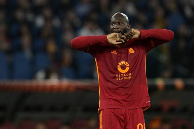 Roma s Romelu Lukaku reacts during the UEFA Europa League semifinal first leg soccer match between AS Roma and Bayer 04 Leverkusen at the Olympic stadium in Rome, Italy, Thursday, May 2, 2024. (Alfredo Falcone LaPresse)  Copyright: xAlfredoxFalcone LaPressex
