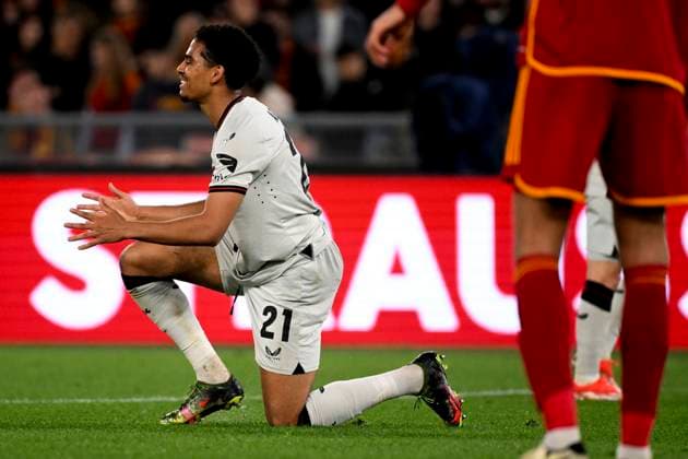 Amine Adli of Bayer Leverkusen reacts during the Europa League football match between AS Roma and Bayer Leverkusen at Olimpico stadium in Rome (Italy), May 2nd, 2024. AndreaxStaccioli