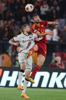 Rome, Italy 2.05.2024: Robert Andrich of Leverkusen, Bryan Cristante of Roma during the UEFA Europa League 2023-2024, semi-finals leg 1, football match between AS Roma vs Bayer 04 Leverkusen FuSsball at Olympic Stadium in Rome.  Copyright: xMarcoxIacobucci IPAxSportx xipa-x xx IPA_45677544 IPA_Agency_IPA45677544