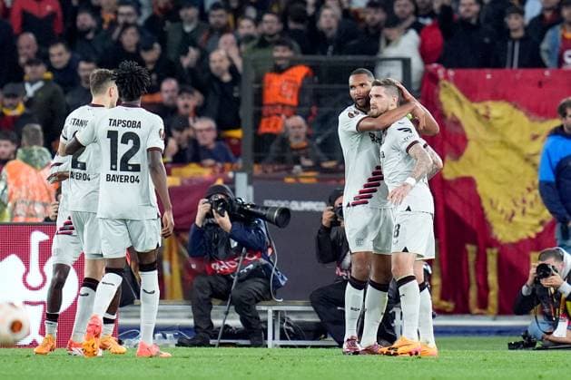 AS Roma v Bayer 04 Leverkusen - Semi-Final First Leg - UEFA Europa League 2023 24 Robert Andrich of Bayer 04 Leverkusen celebrates after scoring second goal during the UEFA Europa League 2023 24 Semi-Final first leg match between AS Roma and Bayer 04 Leverkusen at Stadio Olimpico on May 2, 2024 in Rome, Italy. Rome Stadio Olimpico Rome Italy Copyright: xGiuseppexMaffiax UEL_Roma-BayerLeverkusen_020524_DSC3956