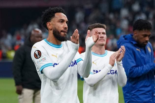 Pierre Emerick Aubameyang (Olympique de Marseille) during the UEFA Europa League semifinal first leg match between Atalanta Bergame and Olympique de Marseille at Orange VÃ lodrome in Marseille. FOOTBALL : Olympique de Marseille vs Atalanta Bergame - Demi finale Europa League - Marseille - 02 05 2024 NorbertScanella Panoramic 
