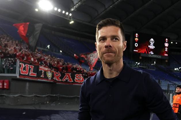 Rome, Italy 2.05.2024: Xabi Alonso coach manager of Leverkusen celebrate victory with fans at end of the UEFA Europa League 2023-2024, semi-finals leg 1, football match between AS Roma vs Bayer 04 Leverkusen FuSsball at Olympic Stadium in Rome.  Copyright: xMarcoxIacobucci IPAxSportx xipa-x xx IPA_45678808 IPA_Agency_IPA45678808