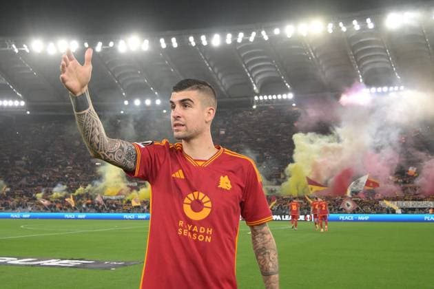 2nd May 2024, Stadio Olimpico, Rome, Italy; Europa League, Semi Final First Leg Football; Roma versus Bayer Leverkusen; Gianluca Mancini of AS Roma  ActionPlus12637391 AllShotLive
