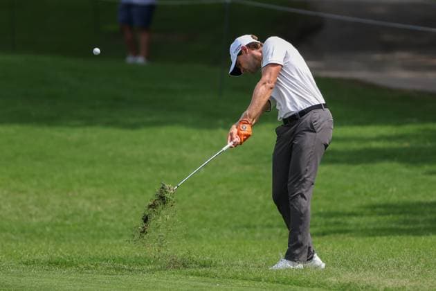 MCKINNEY, TX - MAY 02: Thomas Detry (BEL) takes a wedge shot from off the fifth green and takes a large divot during the first round of the PGA, Golf Herren CJ CUP Byron Nelson on May 2, 2024, at TUP Craig Ranch in McKinney, TX. (Photo by David Buono Icon Sportswire) GOLF: MAY 02 PGA CJ CUP Byron Nelson EDITORIAL USE ONLY Icon240502222