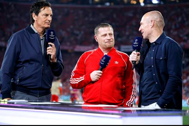 EBERL Max Sportvorstand Team FC Bayern Muenchen with ROBBEN Arjen and HELLMANN Sebastian UEFA Championsleague Saison 2023 2024 Halbfinale Spiel FC Bayern Muenchen Real Madrid 2 2 am 30 04 2024 in Muenchen DFL REGULATIONS PROHIBIT ANY USE OF PHOTOGRAPHS as IMAGE SEQUENCES and or QUASI VIDEO Copyright: xLacixPerenyix