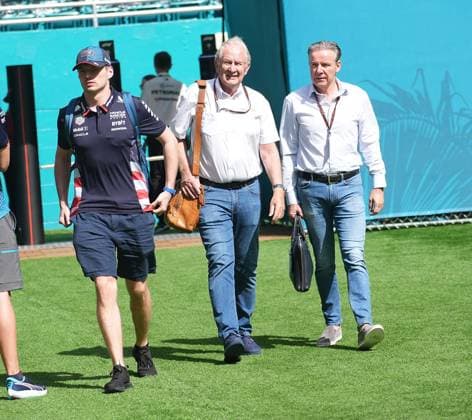 Formula 1 Crypto com Miami Grand Prix 03 05 2024, Miami International Autodrome, Miami, Formula 1 Crypto com Miami Grand Prix,pictured Max Verstappen NLD , Oracle Red Bull Racing, Head of Motorsport Dr Helmut Marko Oracle Red Bull Racing nordphotoxGmbHx xBratic nph00250