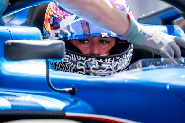American Formula One Academy driver Lia Block of Art Grand Prix is seen in the paddock following practice during the Formula One Miami Grand Prix at the Miami International Autodrome in Miami Gardens, Florida on May 3, 2024.  MIA20240503404 GREGxNASH