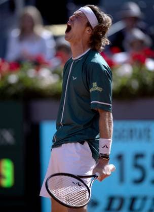 Andrey Rublev of Russia celebrates Mutua Madrid Open, Day 12, Tennis, La Caja Magica, Madrid, Spain - 03 May 2024  Copyright: xEllaxLing Shutterstockx 14454213i