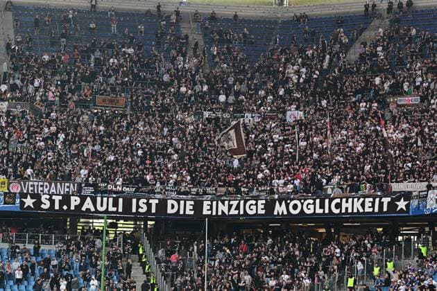 Soccer I Men I 2023 2024 I 2 Bundesliga I 32 Matchday I Hamburger SV FC St Pauli I 3 5 2024 St Pauli is the only possibility Fan choreo, grandstand, guest block, Fanbloc Hamburg Volksparkstadion Hamburg Germany Copyright: xLobeca AndreasxHannigx