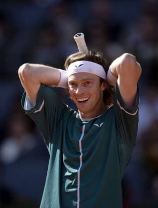 Andrey Rublev of Russia celebrates Mutua Madrid Open, Day 12, Tennis, La Caja Magica, Madrid, Spain - 03 May 2024  Copyright: xEllaxLing Shutterstockx 14454213b
