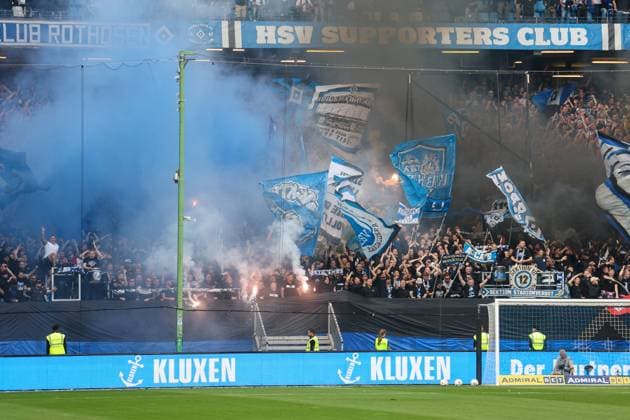 2 Bundesliga Hamburger SV FC St Pauli on 03 05 2024 at Volksparkstadion in Hamburg The fans of Hamburger SV set off pyrotechnics MH