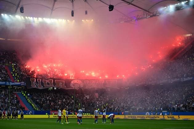 Soccer I Men I 2023 2024 I 2 Bundesliga I 32 Matchday I Hamburger SV FC St Pauli I 3 5 2024 Pyrotechnics in the St Pauli fan block Hamburg Volksparkstadion Hamburg Germany Copyright: xLobeca AndreasxHannigx