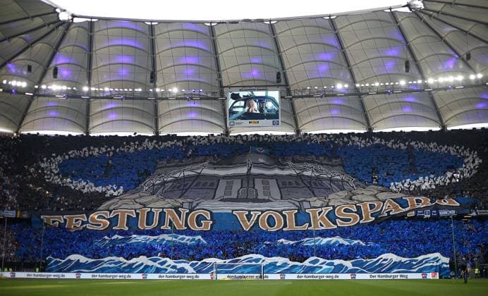 03 05 2024, Soccer 2 Bundesliga 2023 2024, 32 Matchday, Hamburger SV FC St Pauli , in Volksparkstadion Hamburg Choreo in HSV Fanblock DFL and DFB regulations prohibit any use of photographs as image sequences and or quasi video