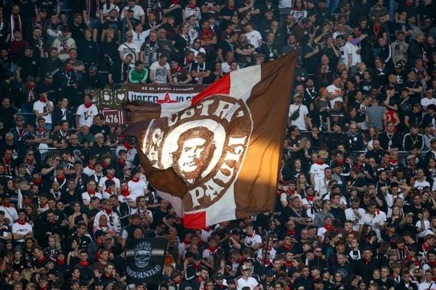 03 05 2024, xtgx, Soccer 2 Bundesliga, Hamburger SV FC St Pauli emspor, v l symbol photo, symbol image, Fans FC St Pauli, The Ulras of St Pauli were placed in the upper tier for reasons of visibility , Flag DFL DFB REGULATIONS PROHIBIT ANY USE OF PHOTOGRAPHS as IMAGE SEQUENCES and or QUASI VIDEO Hamburg