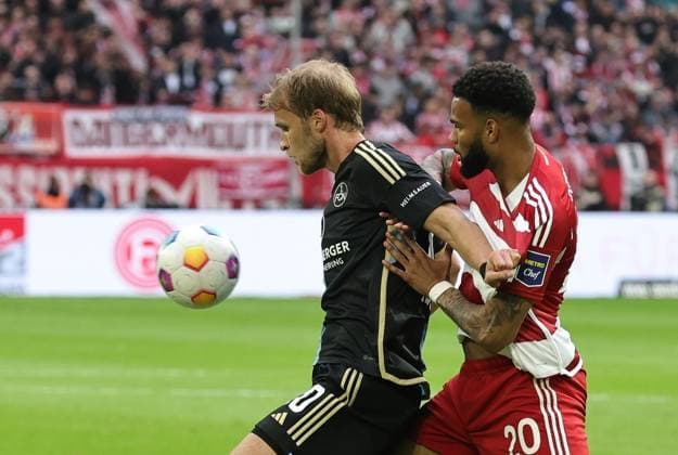 03 05 2024 Soccer Season 2023 2024 2 Soccer Bundesliga 32 Matchday Fortuna Düsseldorf 95 F95 1 FC Nürnberg FCN Club Sportfoto Zink DaMa xdaxmax DFL regulations prohibit any use of photographs as image sequences and or quasi video only for editorial use Sebastian Andersson 20, 1 FC Nürnberg FCN Jamil Siebert 20, Fortuna Düsseldorf F95