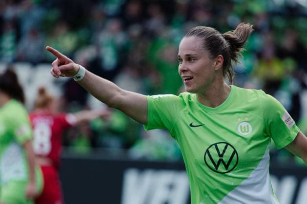 Wolfsburg, Germany 03 May 2024 1 BL Women 2023 2024 VfL Wolfsburg vs 1 FC Köln In the picture Ewa Pajor Wolfsburg cheers after her goal for 3 0 DFB regulations prohibit any use of photographs as image sequences and or quasi video AOK Stadion Niedersachsen Copyright: xFotostandx xNiewelerx