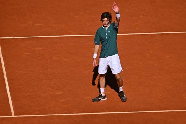 Mutua Madrid Open Andrey Rublev (RUS) during his semi final round match at the Mutua Madrid Open in Madrid , Spain, on May, 1, 2024. Photo by Corinne Dubreuil ABACAPRESS.COM Madrid Spain  Copyright: xDubreuilxCorinne ABACAx