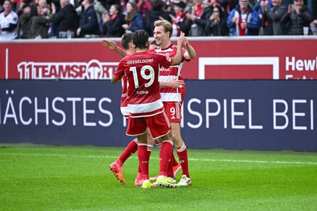 03 05 2024, Soccer, 2 Bundesliga, 32 Matchday Season 2023 2024, Fortuna Düsseldorf 1 FC Nuernberg, Vincent Vermeij Fortuna Düsseldorf celebrates the goal for 2 0 xRHR PHOTO TKx Copyright: RHR-FOTOx RHR-FOTO TK