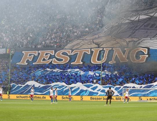 Choreo part HSV football, men, season 2023 2024, 2 BL, Volksparkstadion, Hamburger SV vs FC St Pauli, city derby DFL REGULATIONS PROHIBIT ANY USE OF PHOTOGRAPHS AS IMAGE SEQUENCES AND OR QUASI VIDEO