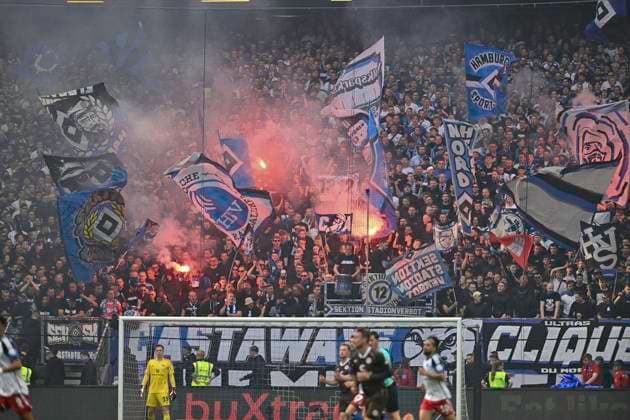 GER 2 FBL,, Hamburger SV vs FC St Pauli 03 05 2024, Volksparkstadion, Hamburg, GER 2 FBL, Hamburger SV vs FC St Pauli in the picture feature the fans of HSV sending off pyrotechnics during the match nordphotoxGmbH xWitke nph00002