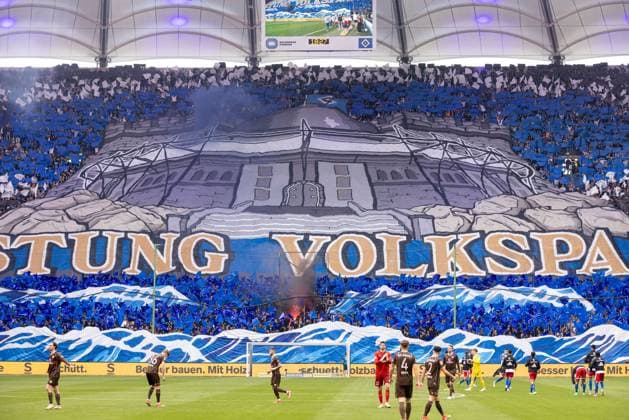 Hamburg, 3 May 2024 Football, 2 Bundesliga 2023 24, Hamburger SV FC St Pauli Choreography by HSV fans DFL REGULATIONS PROHIBIT ANY USE OF PHOTOGRAPHS AS IMAGE SEQUENCES AND OR QUASI VIDEO