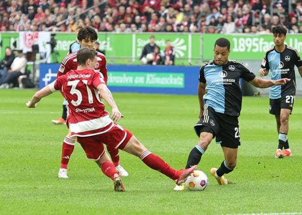 03 05 2024 Soccer Season 2023 2024 2 Soccer Bundesliga 32 Matchday Fortuna Düsseldorf 95 F95 1 FC Nuremberg FCN Club Sportfoto Zink DaMa xdaxmax DFL regulations prohibit any use of photographs as image sequences and or quasi video only for editorial use Marcel Sobottka 31, Fortuna Düsseldorf F95 Jan Gyamerah 28, 1 FC Nuremberg FCN