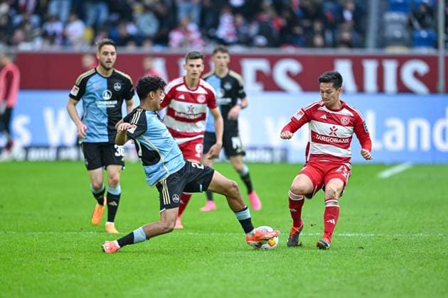 03 05 2024, Soccer, 2 Bundesliga, 32 Matchday Season 2023 2024, Fortuna Düsseldorf 1 FC Nuernberg, Nathaniel Brown 1 FC Nürnberg , Shinta Karl Appelkamp Fortuna Düsseldorf xRHR PHOTO TKx Copyright: RHR-FOTOx RHR-FOTO TK