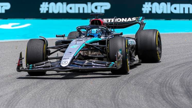 3rd May 2024; Miami International Autodrome, Miami, Florida, USA; Formula 1 Crypto.com Miami Grand Prix 2024; Free Practice Day; Mercedes-AMG PETRONAS driver George Russell of the on the track during first practice session.  ActionPlus12637475 DouglasxMurray