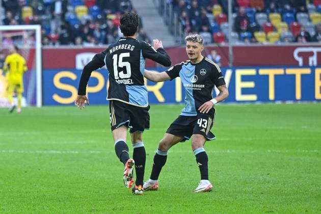 03 05 2024, Soccer, 2 Bundesliga, 32 Matchday Season 2023 2024, Fortuna Düsseldorf 1 FC Nuernberg, Ivan Marquez 1 FC Nuremberg is happy about the goal for 1 2 for Nuremberg Jannik Hofmann 1 FC Nuremberg xRHR PHOTO TKx Copyright: RHR-FOTOx RHR-FOTO TK