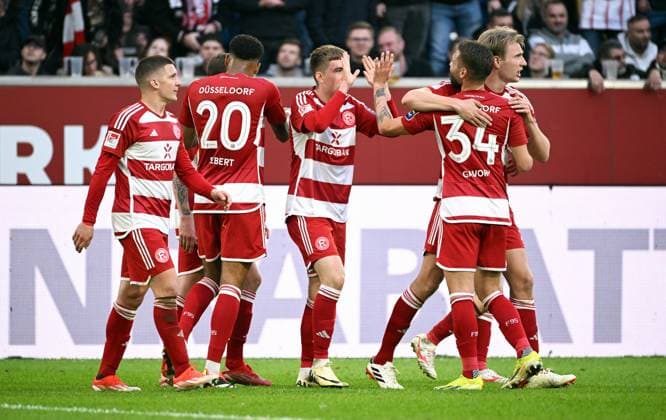 Soccer, 2 Bundesliga, Germany, Men, Season 2023 2024, 32 Matchday, Merkur Spiel Arena Düsseldorf, Fortuna Düsseldorf 1 FC Nürnberg Jubel Isak Bergmann Johannesson F95 after his goal to 3 1 Jubel, Joy, Action DFB DFL REGULATIONS PROHIBIT ANY USE OF PHOTOGRAPHS AS IMAGE SEQUENCES AND OR QUASI VIDEO