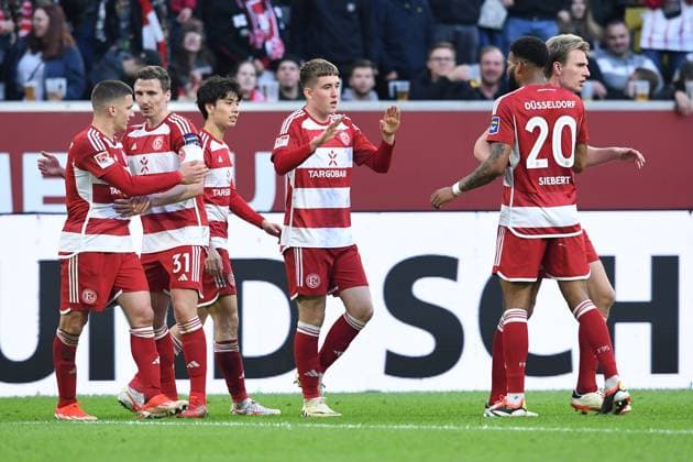 Soccer 2 Bundesliga 32 Matchday Fortuna Düsseldorf 1 FC Nürnberg on 03 05 2024 at Merkur Spiel Arena in Düsseldorf Goal celebration to 3 1 by Isak Bergmann Johannesson Düsseldorf DFL regulations prohibit any use of photographs as image sequences and or quasi video xRx