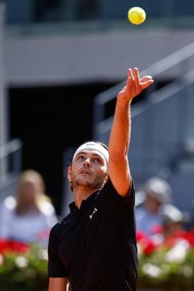 May 3, 2024, Madrid, Madrid, SPAIN: Taylor Fritz of USA in action against Andrey Rublev of Russia during the Masters 1000 and WTA, Tennis Damen 1000, tournament celebrated at Caja Magica on May 03, 2024 in Madrid, Spain. Madrid SPAIN - ZUMAa181 20240503_zaa_a181_122 Copyright: xIrinaxR.xHipolitox