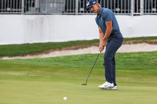 MCKINNEY, TX - MAY 03: Jake Knapp (USA) watches his birdie putt on the 17th hole fall into the cup during the second round of the PGA, Golf Herren CJ CUP Byron Nelson on May 3, 2024, at TPC Craig Ranch in McKinney, TX. (Photo by David Buono Icon Sportswire) GOLF: MAY 03 PGA CJ CUP Byron Nelson EDITORIAL USE ONLY Icon240503068