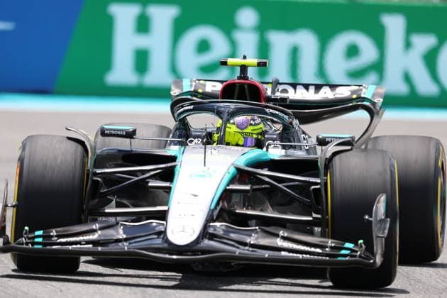 MIAMI GARDENS, FL - MAY 03: Mercedes AMG Petronas F1 Team driver Lewis Hamilton 44 of United Kingdom drives during F1 practice on May 3. 2024 at the Miami International Autodrome in Miami Gardens, Florida. (Photo by Rich Graessle Icon Sportswire) AUTO: MAY 03 F1 Crypto.com Miami Grand Prix EDITORIAL USE ONLY Icon24050334701