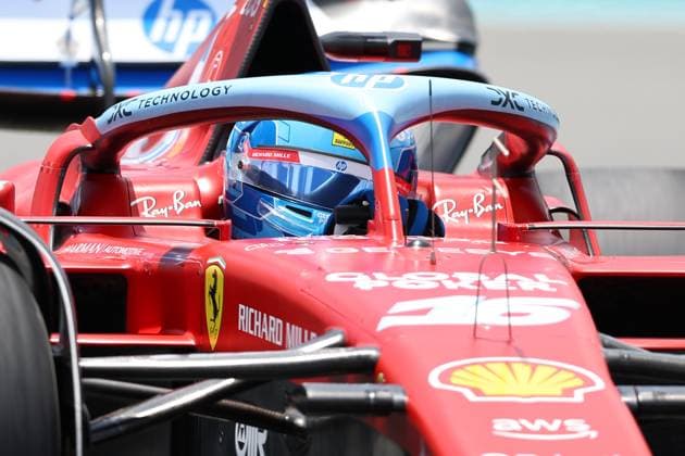 MIAMI GARDENS, FL - MAY 03: Scuderia Ferrari driver Charles Leclerc 16 of Monaco drives during F1 practice on May 3. 2024 at the Miami International Autodrome in Miami Gardens, Florida. (Photo by Rich Graessle Icon Sportswire) AUTO: MAY 03 F1 Crypto.com Miami Grand Prix EDITORIAL USE ONLY Icon24050334761