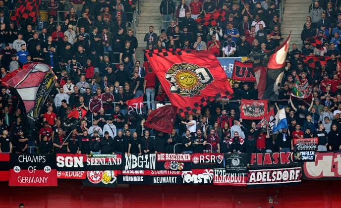 03 05 2024 Soccer Season 2023 2024 2 Soccer Bundesliga 32 Matchday Fortuna Düsseldorf 95 F95 1 FC Nuremberg FCN Club Sportfoto Zink DaMa xdaxmax DFL regulations prohibit any use of photographs as image sequences and or quasi video only for editorial use Clubfan Clubfans FCN Fans Fans with waving flags in the guest block