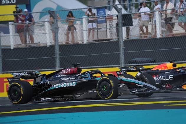 03 05 2024, Miami International Autodrome, Miami, Formula 1 Crypto com Miami Grand Prix,pictured George Russell GBR , Mercedes AMG Petronas Formula One Team, Max Verstappen NLD , Oracle Red Bull Racing Defodi 506 20240503 hbr 6492 Defodi-506