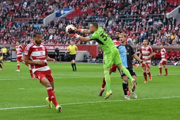 Goalkeeper Florian Kastenmeier Fortuna Duesseldorf in action 03 05 2024, Soccer 2 Bundesliga, Matchday 32, Season 2023 2024 Fortuna Duesseldorf 1 FC Nürnberg 3 1 Duesseldorf North Rhine-Westphalia Germany Team2