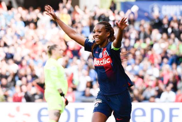 Celebration Grace GEYORO (PSG) but 1-0 lors de la finale de la Coupe de France FÃ minine 2024 opposant le Paris Saint Germain au FC Fleury 91 au Stade de la Mosson, a Montpellier le 4 mai 2024. FOOTBALL : PSG vs. FC Fleury 91 - Finale Coupe de France Feminine - 04 05 2024 ValentinaClaret Panoramic 