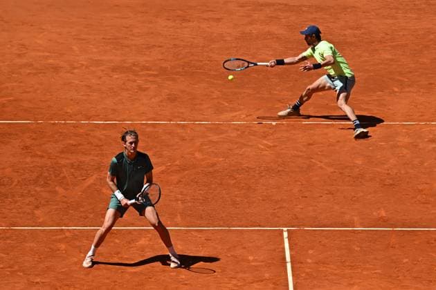Mutua Madrid Open Sebastian Korda (USA) with Jordan Thompson (AUS) during the double final match at the Mutua Madrid Open in Madrid , Spain, on May, 4, 2024. Photo by Corinne Dubreuil ABACAPRESS.COM Madrid Spain  Copyright: xDubreuilxCorinne ABACAx