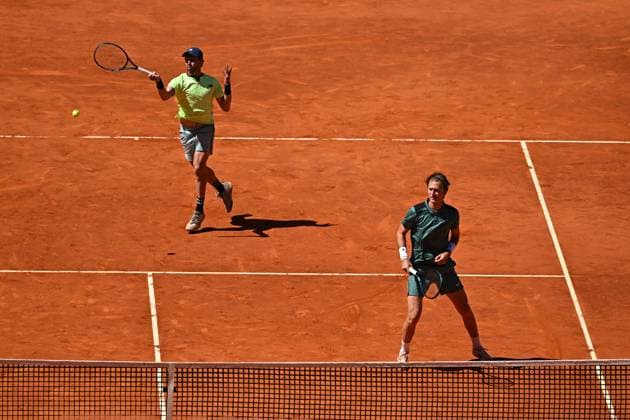 Mutua Madrid Open Sebastian Korda (USA) with Jordan Thompson (AUS) during the double final match at the Mutua Madrid Open in Madrid , Spain, on May, 4, 2024. Photo by Corinne Dubreuil ABACAPRESS.COM Madrid Spain  Copyright: xDubreuilxCorinne ABACAx