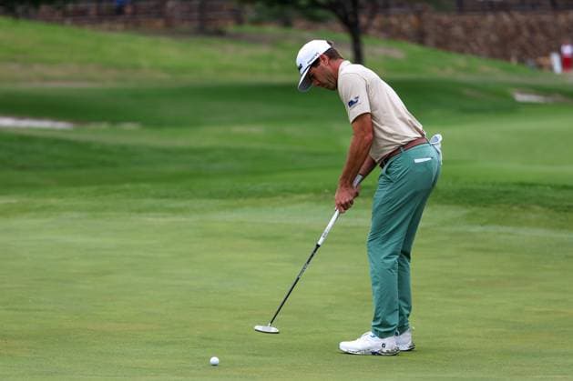 MCKINNEY, TX - MAY 04: Ben Martin (USA) putts a birdie attempt on the sixth green during the third round of the PGA, Golf Herren CJ CUP Byron Nelson on May 4, 2024, at TPC Craig Ranch in McKinney, TX. (Photo by David Buono Icon Sportswire) GOLF: MAY 04 PGA CJ CUP Byron Nelson EDITORIAL USE ONLY Icon240504009