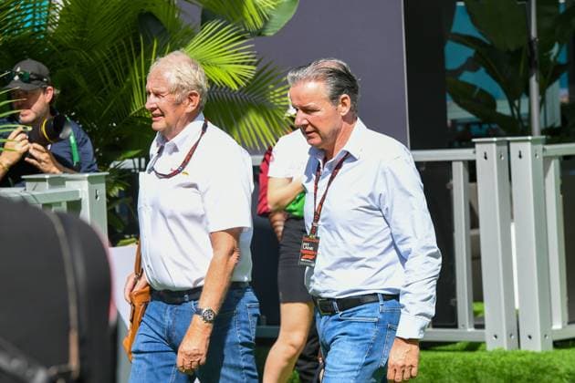 Formula 1 GP Miami USA 04 05 2024 Dr Helmut Marko and Max Verstappen s Manager Raymon Vermeulen Formula 1 GP Miami USA 04 05 2024 Copyright: xBEAUTIFULxSPORTS Erlhofx